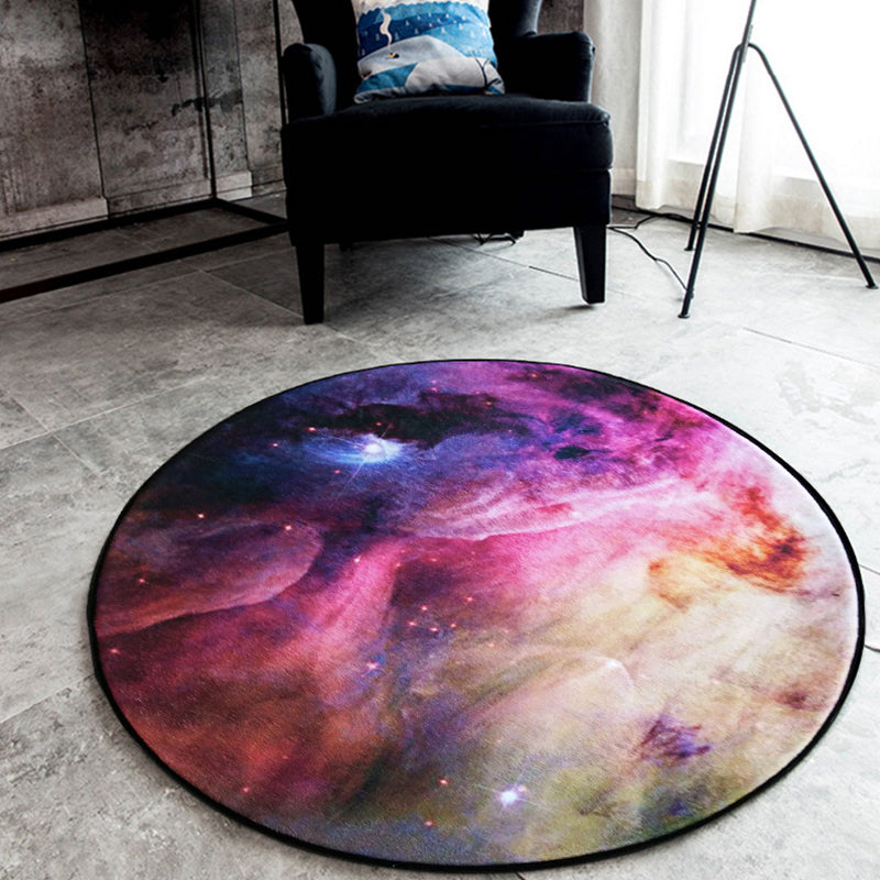 Alfombra redonda con patrón de galaxia negra de poliéster, lavable, antideslizante y apta para mascotas