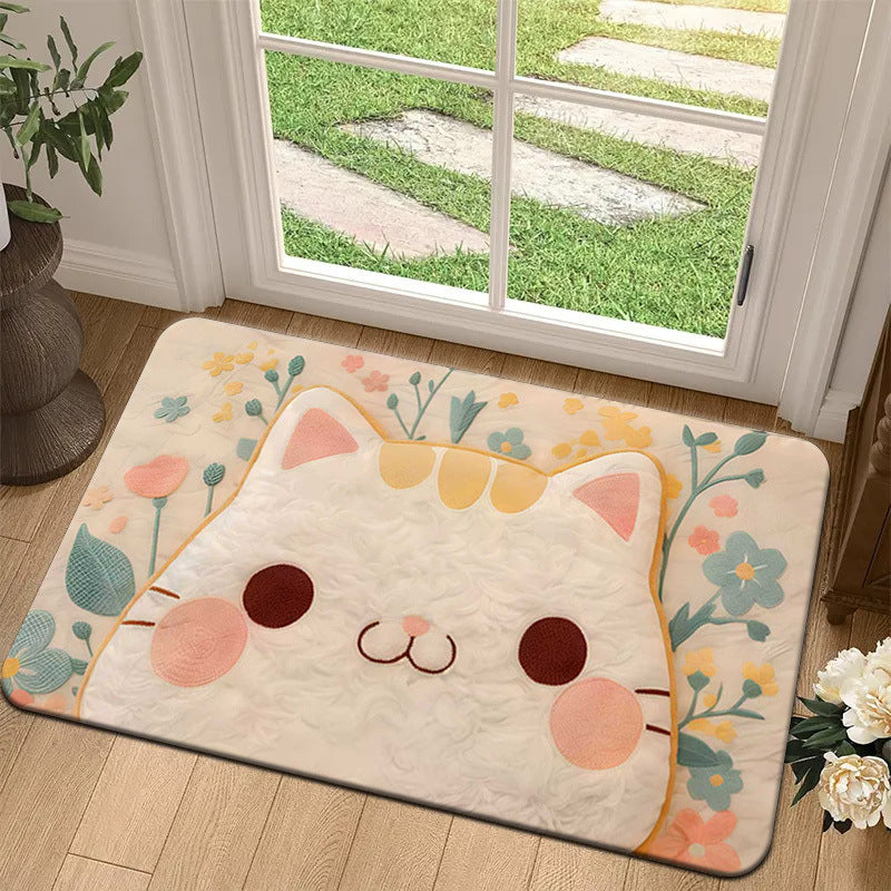 Alfombrilla de baño con forma de gato de felpa con base antideslizante y acolchado de espuma