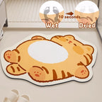 Alfombrilla de baño con forma de gato de felpa con base antideslizante y acolchado de espuma