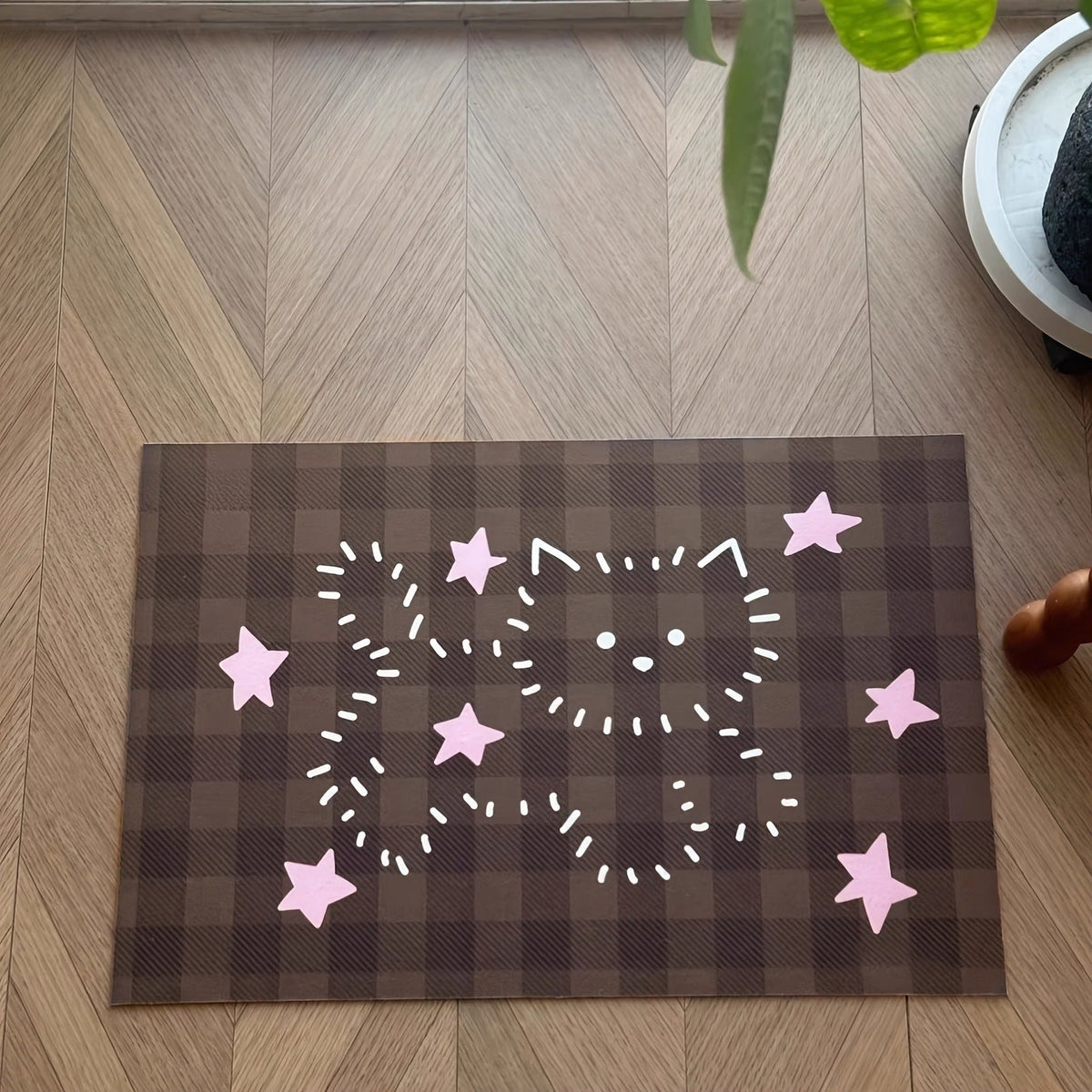 Alfombrilla de baño con forma de gato de felpa con base antideslizante y acolchado de espuma