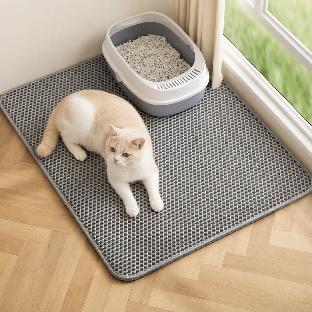 Alfombrilla para arena de gato de doble capa con diseño de panal e impermeable