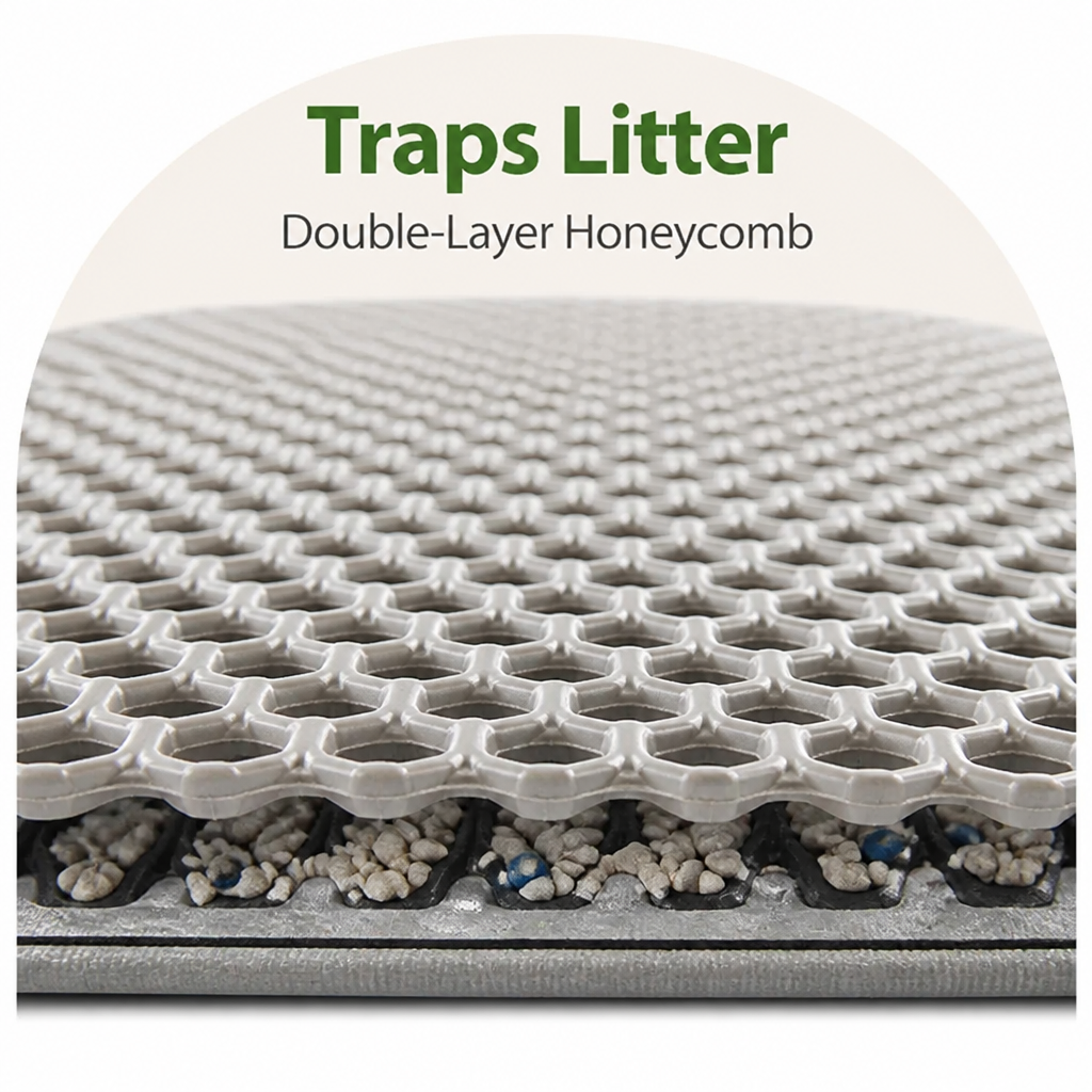 Alfombrilla para arena de gato de doble capa con diseño de panal e impermeable