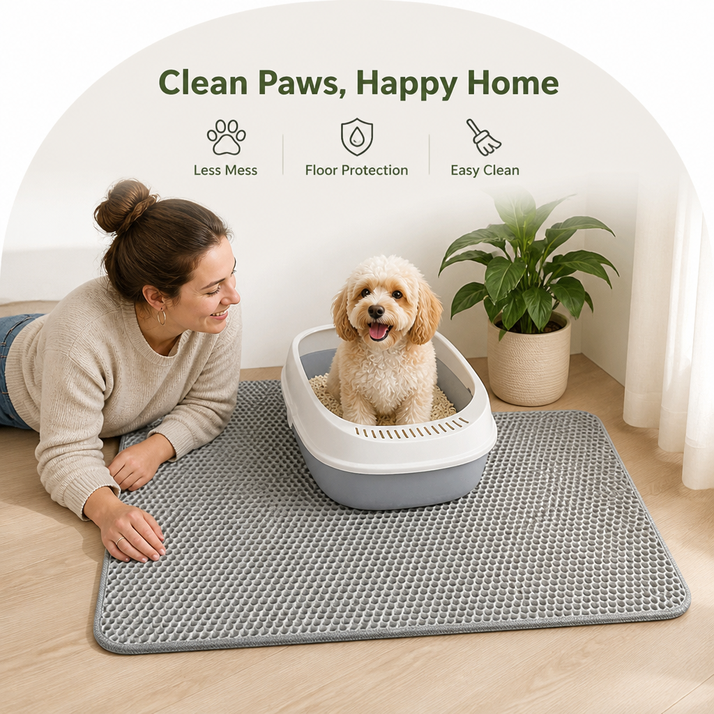 Alfombrilla para arena de gato de doble capa con diseño de panal e impermeable