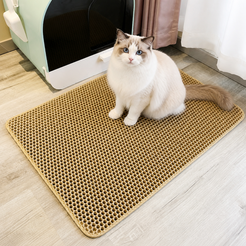 Alfombrilla para arena de gato de doble capa con diseño de panal e impermeable