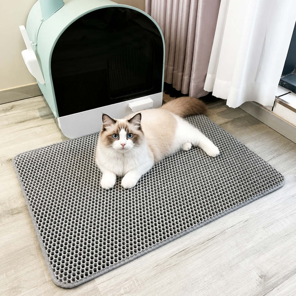 Alfombrilla para arena de gato de doble capa con diseño de panal e impermeable
