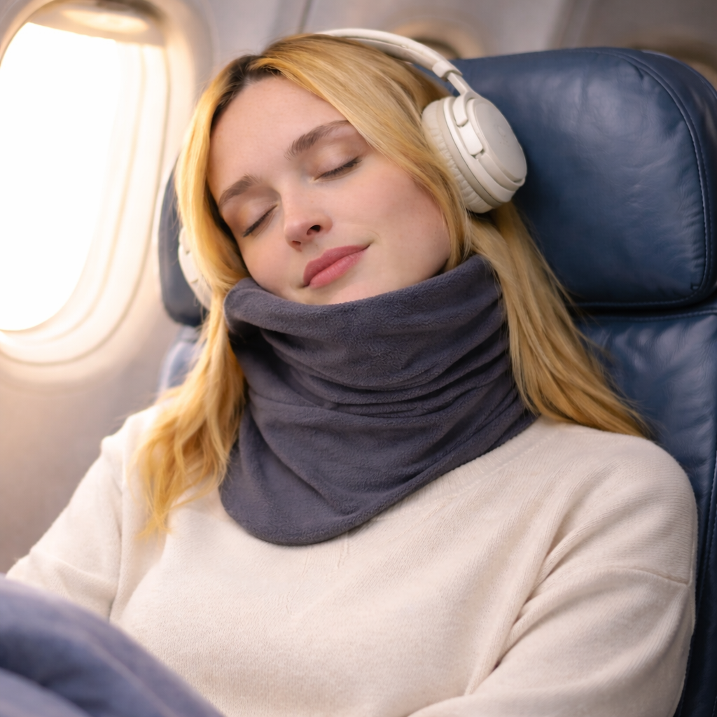 Almohada de viaje para cuello con soporte envolvente para avión y coche