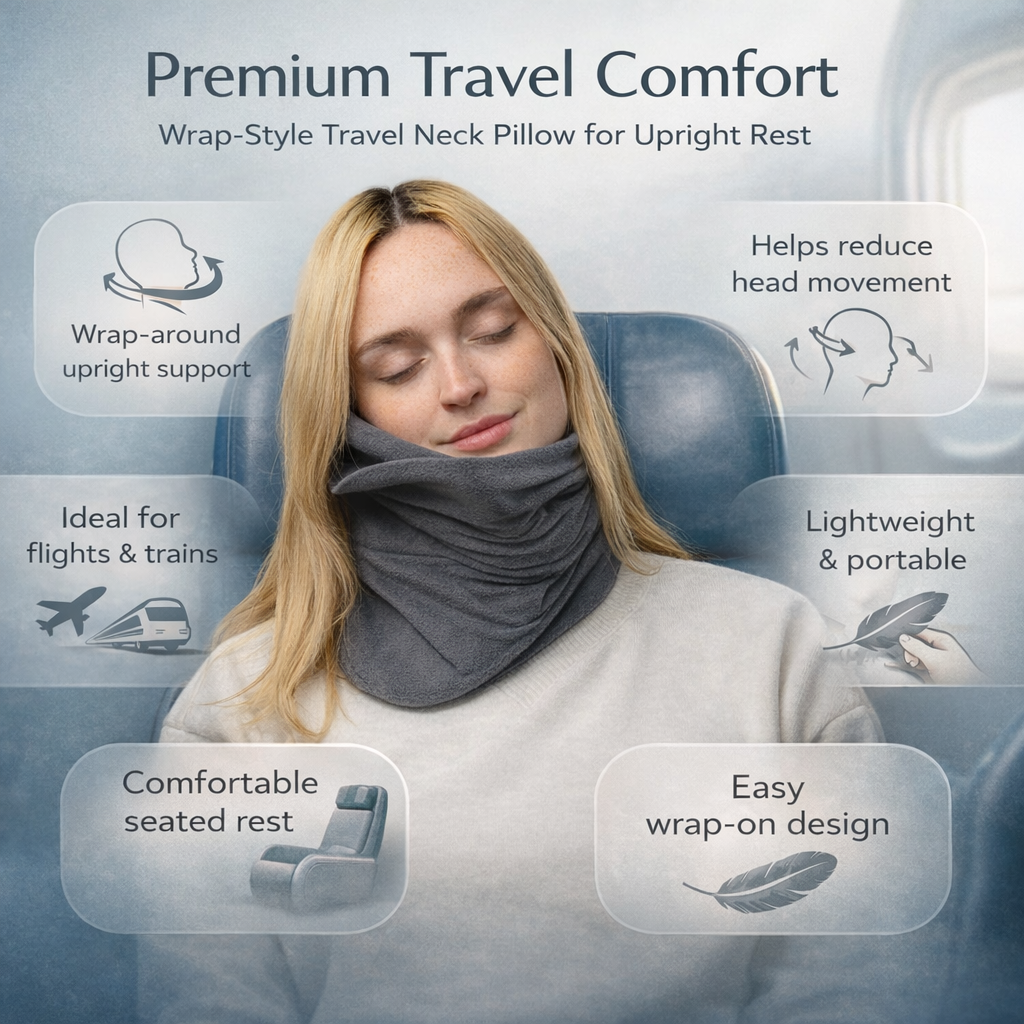 Almohada de viaje para cuello con soporte envolvente para avión y coche
