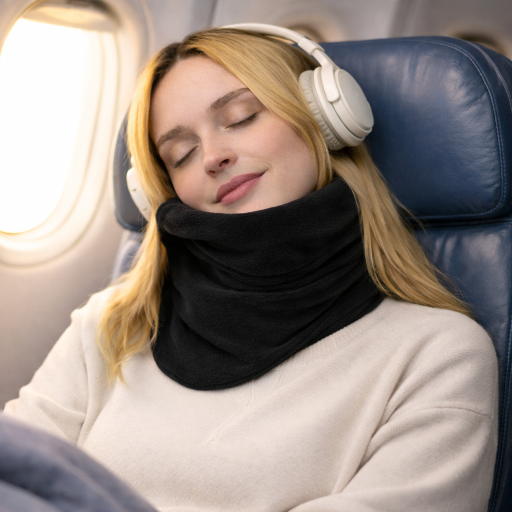 Almohada de viaje para cuello con soporte envolvente para avión y coche