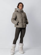 Amore | Chaqueta acolchada corta para mujer con capucha desmontable - Abrigo de invierno cálido con forro de pelo sintét