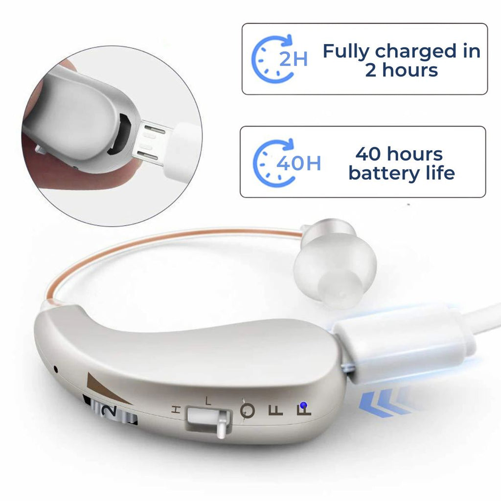 Amplificador auditivo digital recargable para sonido claro - Cómodo para adultos y mayores