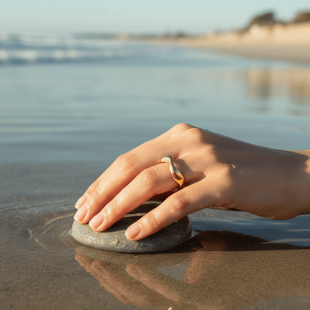 Anillo ajustable con diseño de olas del océano