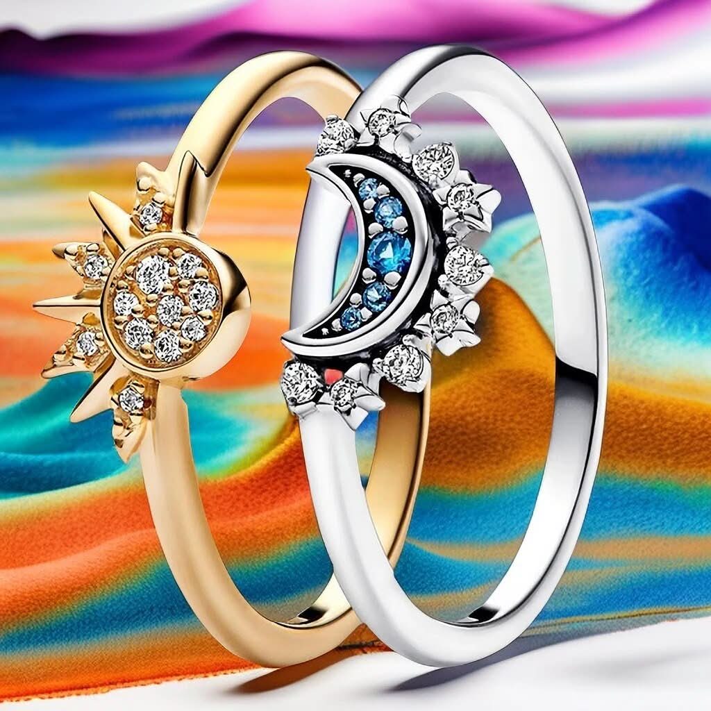 Anillo de plata 925 con diseño de luna y sol