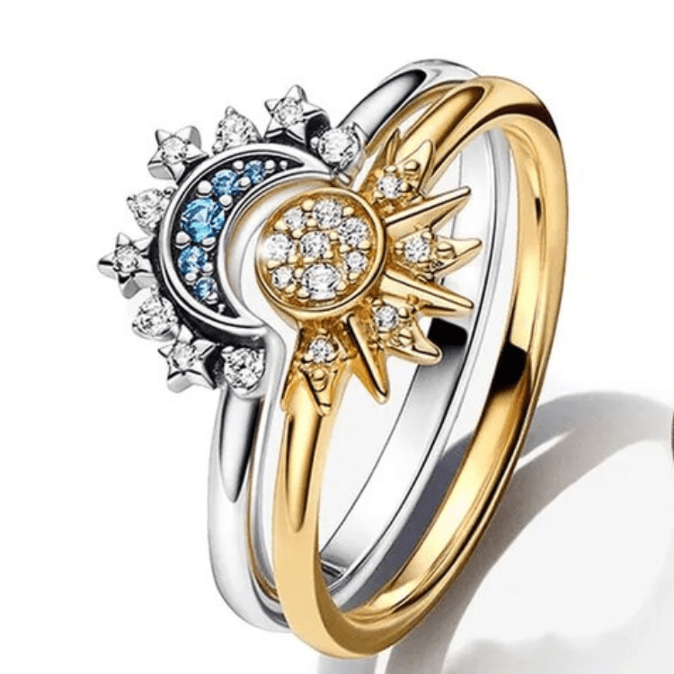 Anillo de plata 925 con diseño de luna y sol