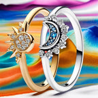 Anillo Heliara de plata de ley con cristales y diseño sol y luna