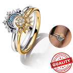 Anillo Heliara de plata de ley con cristales y diseño sol y luna