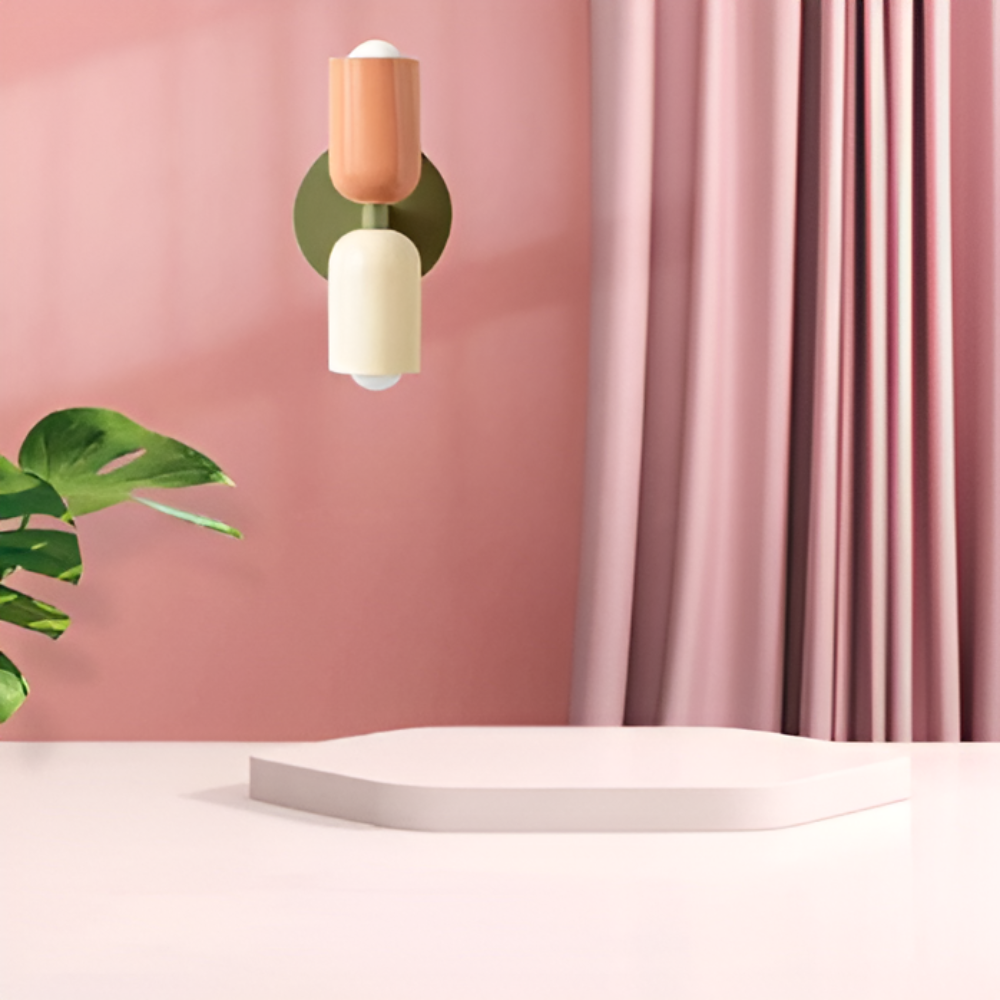 Aplique de pared con batería — doble pantalla cápsula, diseño sin cables