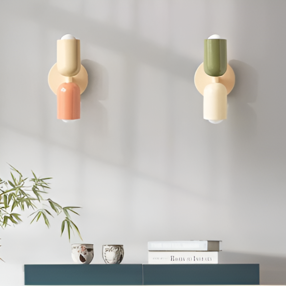 Aplique de pared con batería — doble pantalla cápsula, diseño sin cables
