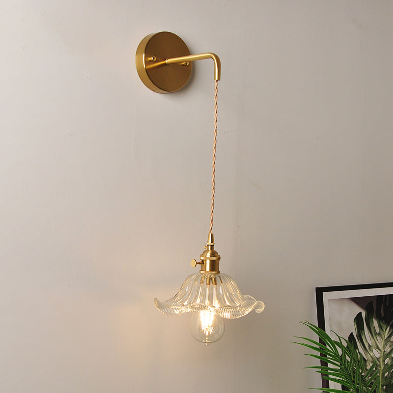 Aplique de pared industrial de 1 luz con pantalla de cristal transparente