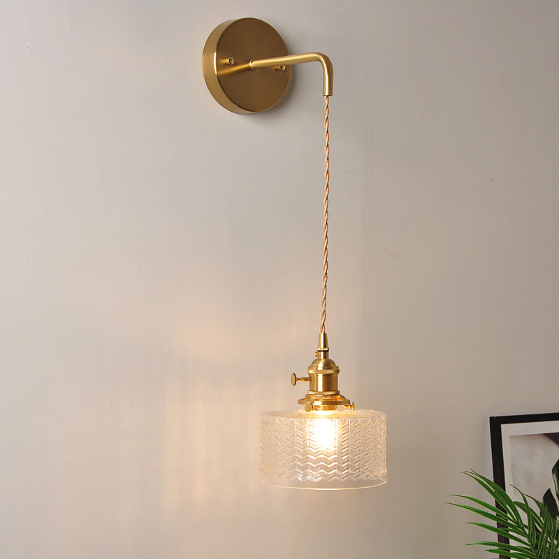 Aplique de pared industrial de 1 luz con pantalla de cristal transparente