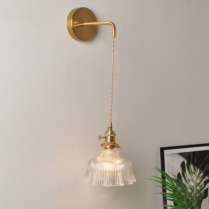 Aplique de pared industrial de 1 luz con pantalla de cristal transparente