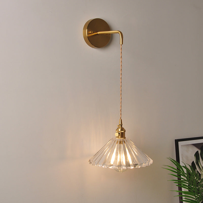 Aplique de pared industrial de 1 luz con pantalla de cristal transparente