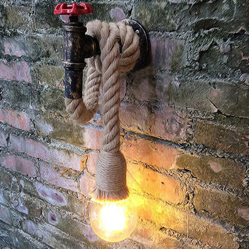 Aplique de pared industrial con grifo negro de hierro, 1 luz, con cable y enchufe