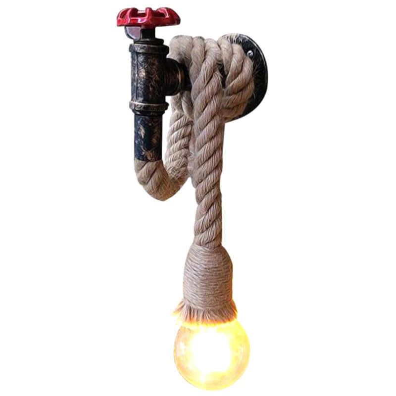 Aplique de pared industrial con grifo negro de hierro, 1 luz, con cable y enchufe
