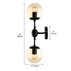 Aplique de pared industrial negro con 2 luces y pantallas globo de cristal ámbar