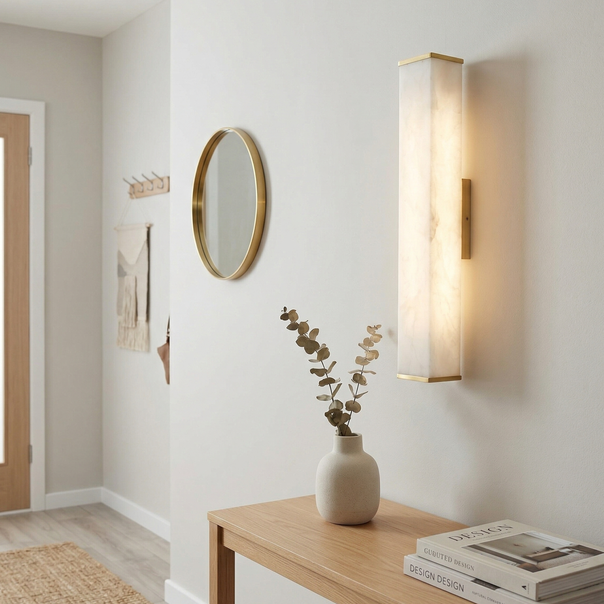 Aplique de pared LED de latón con pantalla de alabastro para interiores modernos