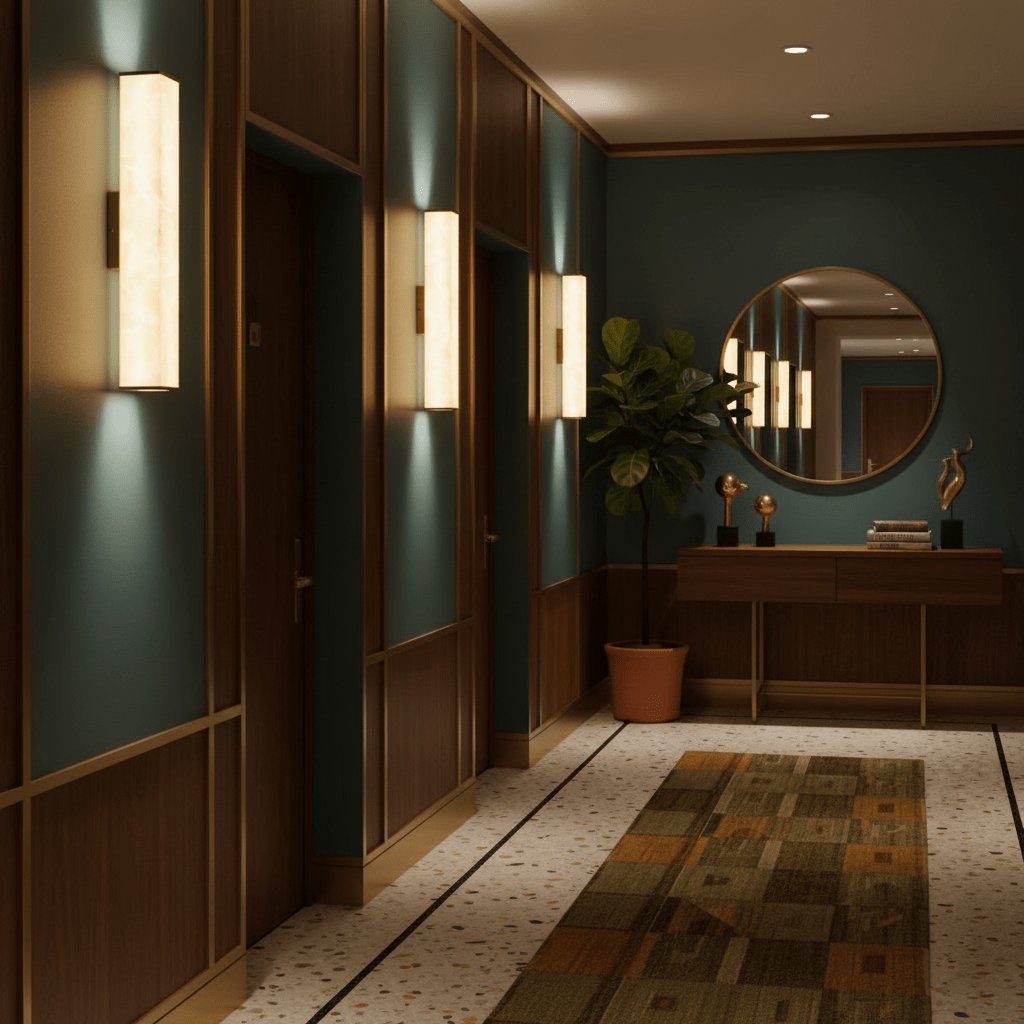 Aplique de pared LED de latón con pantalla de alabastro para interiores modernos