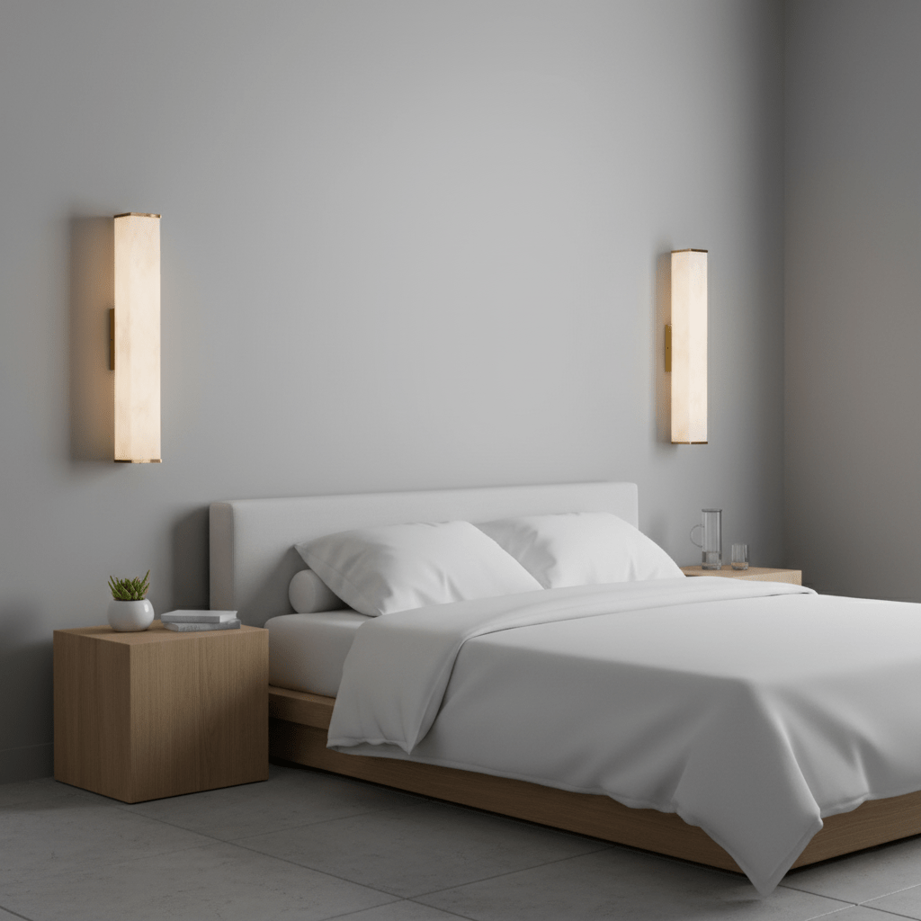 Aplique de pared LED de latón con pantalla de alabastro para interiores modernos