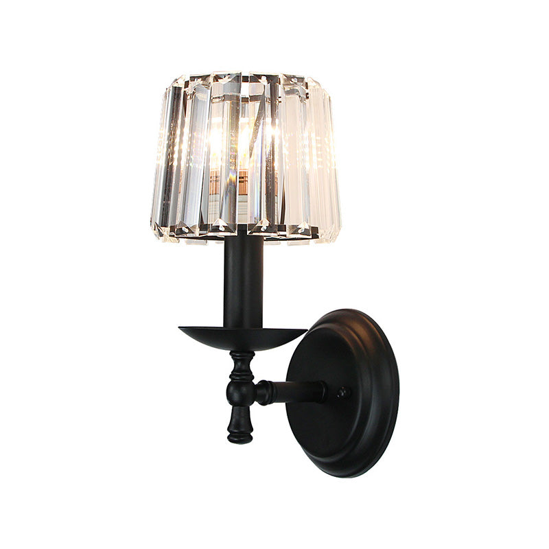 Aplique de pared cónico de cristal transparente con brazo curvo negro