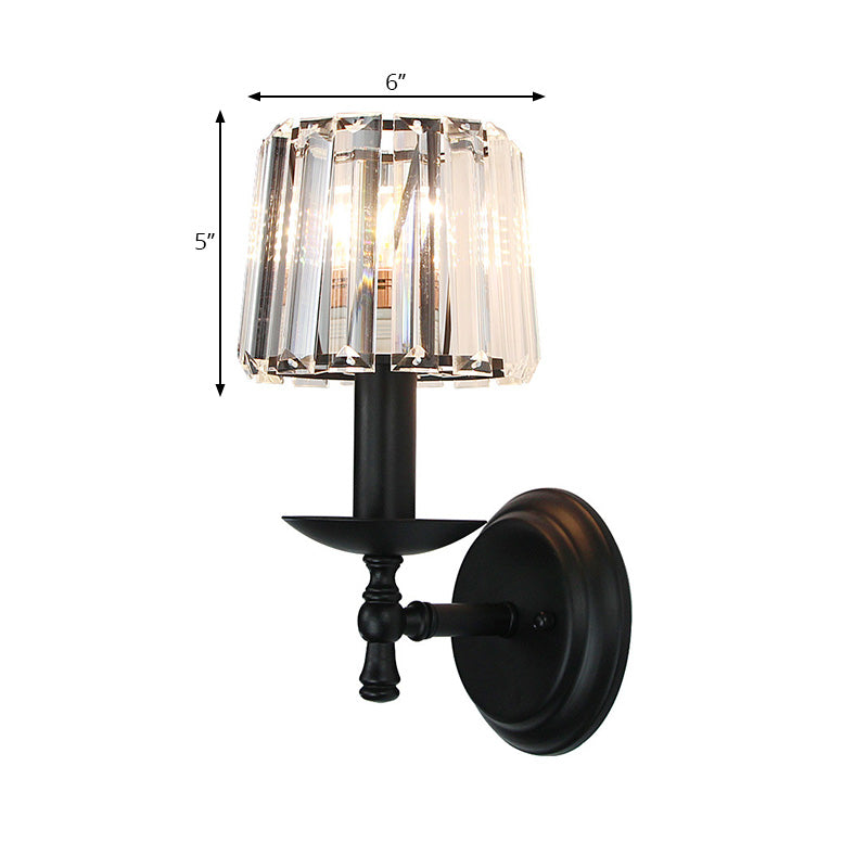 Aplique de pared cónico de cristal transparente con brazo curvo negro