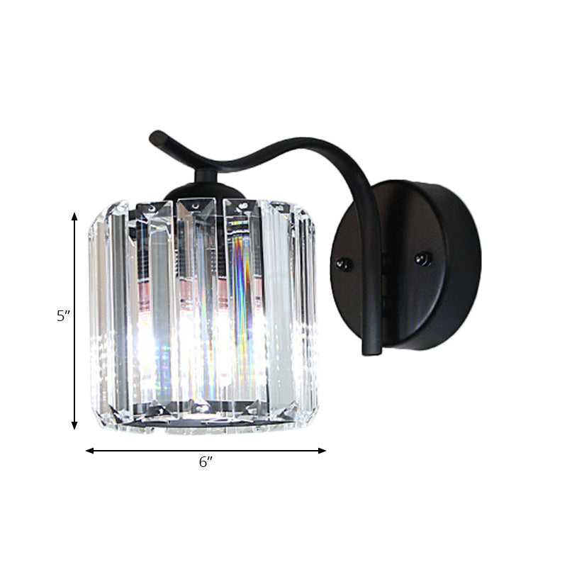 Aplique de pared cónico de cristal transparente con brazo curvo negro