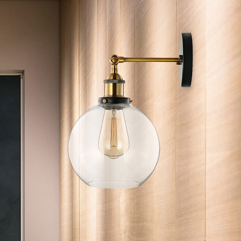 Aplique de pared de cristal soplado transparente con acabado en latón – 1 luz estilo industrial