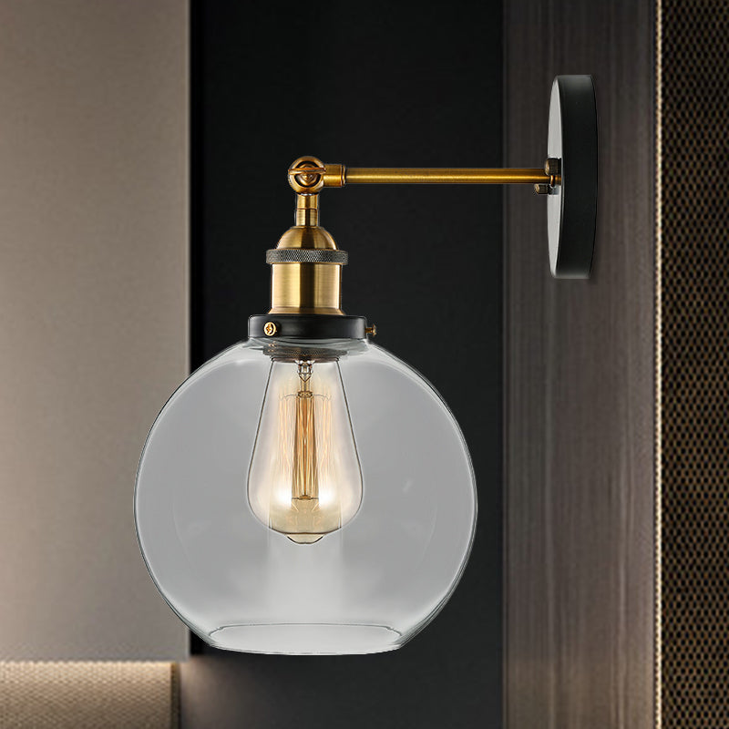 Aplique de pared de cristal soplado transparente con acabado en latón – 1 luz estilo industrial