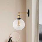 Aplique de pared de cristal soplado transparente con acabado en latón – 1 luz estilo industrial