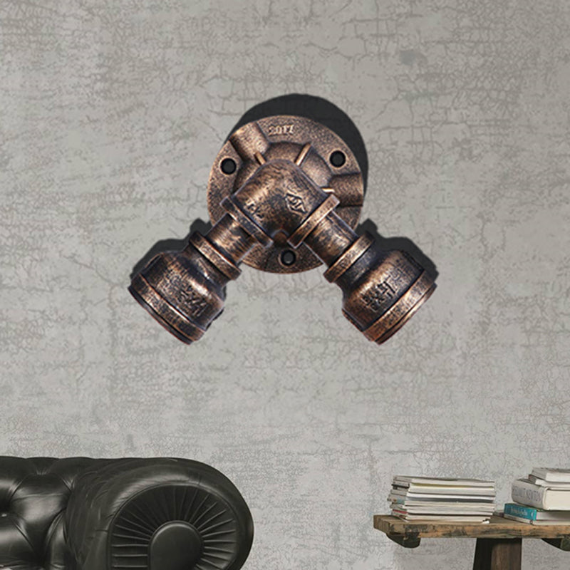 Aplique de pared doble con pantalla de hierro forjado estilo industrial rústico en bronce envejecido