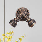 Aplique de pared doble con pantalla de hierro forjado estilo industrial rústico en bronce envejecido