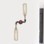 Aplique de pared estilo industrial con botellas de cristal gris/azul, 2 luces