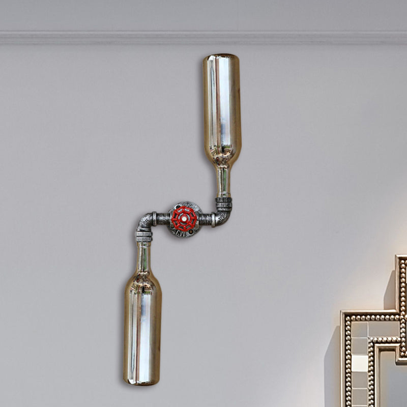 Aplique de pared estilo industrial con botellas de cristal gris/azul, 2 luces