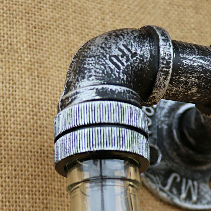 Aplique de pared estilo industrial con botellas de cristal gris/azul, 2 luces