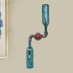 Aplique de pared estilo industrial con botellas de cristal gris/azul, 2 luces
