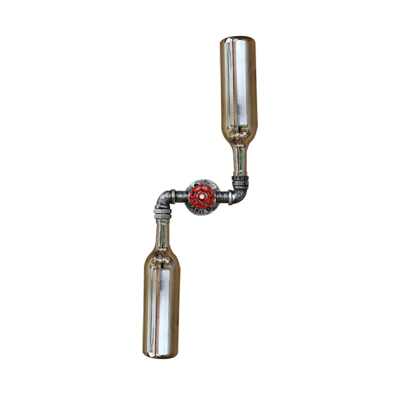 Aplique de pared estilo industrial con botellas de cristal gris/azul, 2 luces