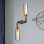 Aplique de pared estilo industrial con botellas de cristal gris/azul, 2 luces