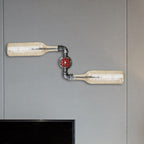 Aplique de pared estilo industrial con botellas de cristal gris/azul, 2 luces
