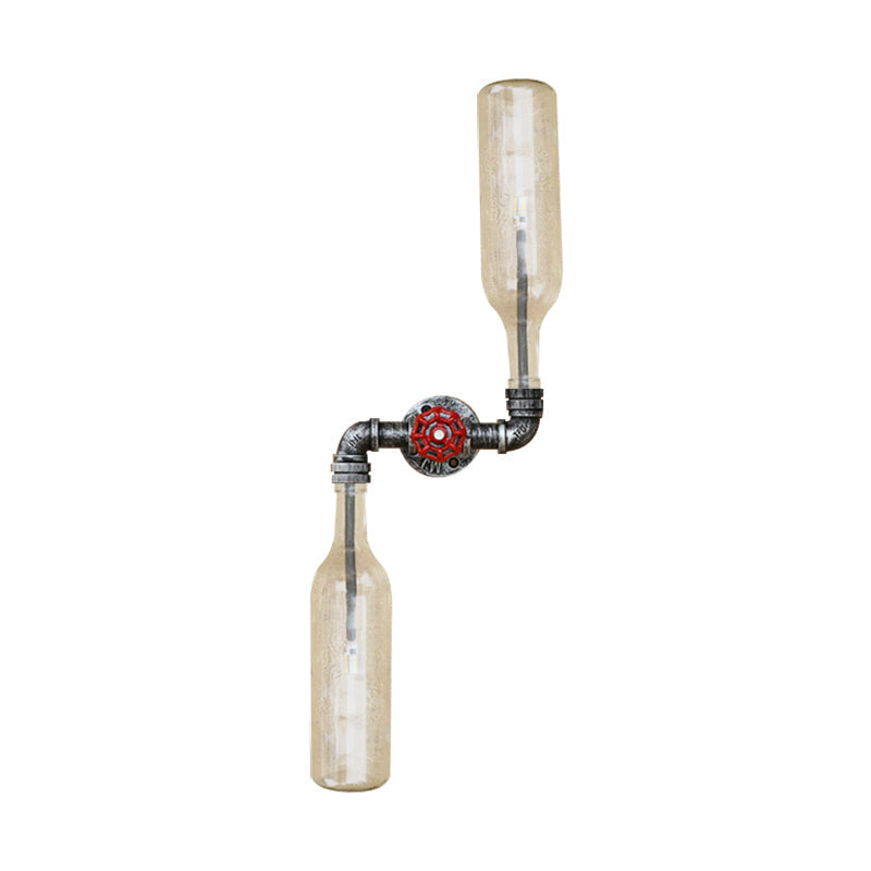 Aplique de pared estilo industrial con botellas de cristal gris/azul, 2 luces