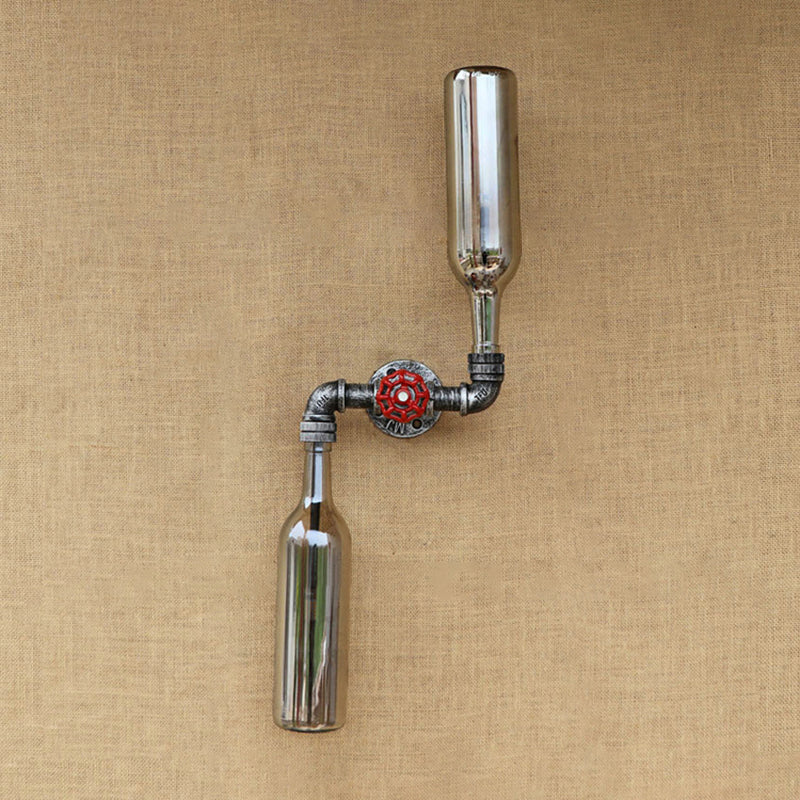 Aplique de pared estilo industrial con botellas de cristal gris/azul, 2 luces