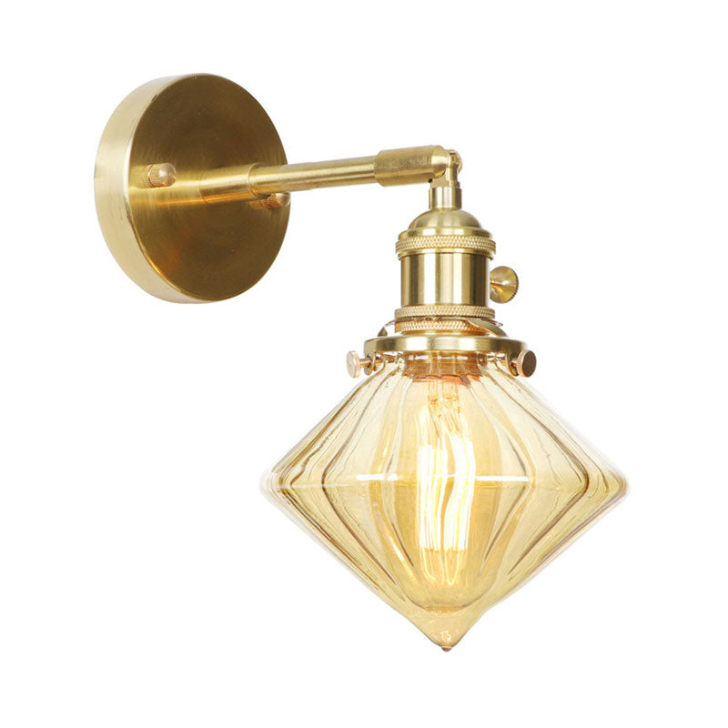 Aplique de pared geométrico con cristal ámbar estriado estilo retro