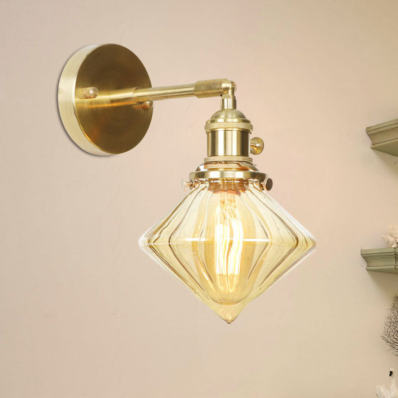 Aplique de pared geométrico con cristal ámbar estriado estilo retro